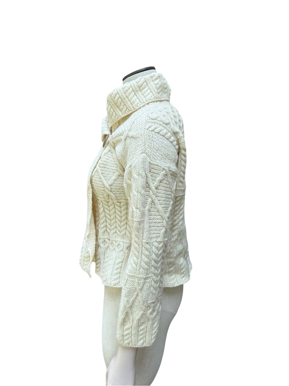 Cozy Cream Wool Cable Knit Funnel Neck Sweater with Button Accent - Picture 4 of 7